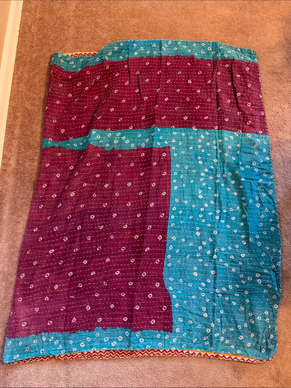 Handstitched Kantha Quilt Double Sided